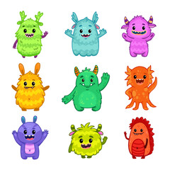 set of cartoon monsters. Cute monsters. Kids funny character design for posters, cards., magazins. Vector illustration