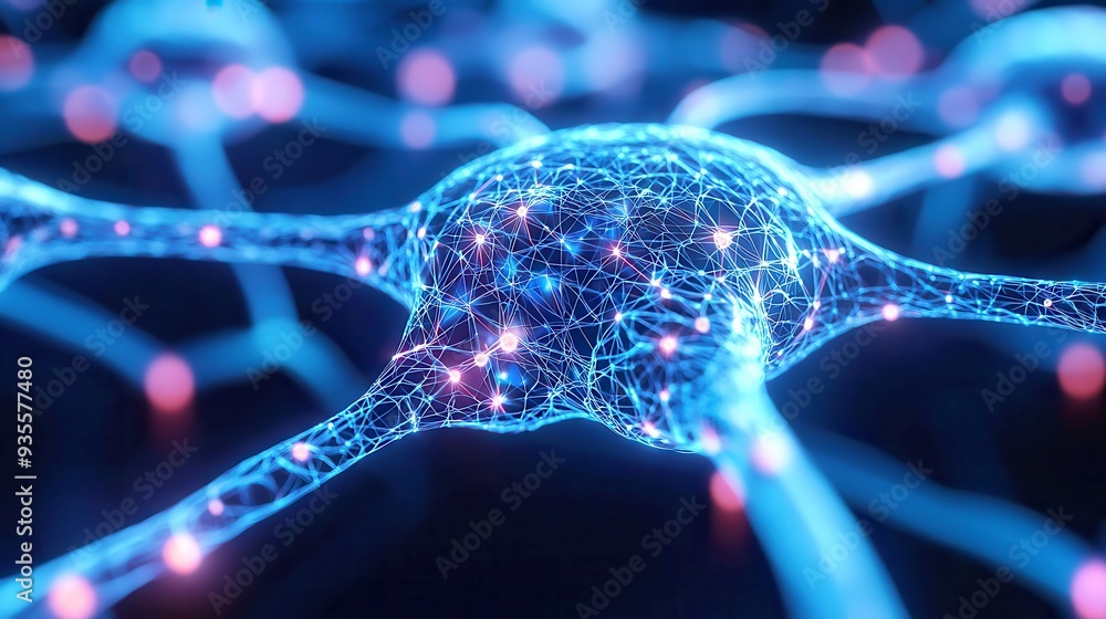Poster intricate ai neural network visualization, a detailed close-up showcasing the interconnected pathway