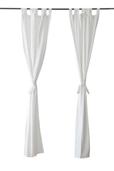 White drapery hanging from a curtain rod design element