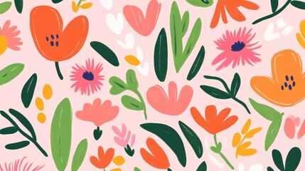Pink Floral Pattern, Abstract, Hand-Painted, Illustration, Floral, Pattern, Abstract