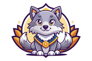 Cartoon Wolf with Blue and Gold Medallion