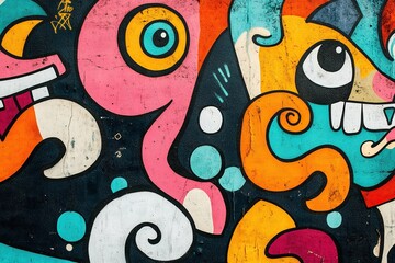 Obraz premium Vibrant urban graffiti with whimsical eye and mouth figures.
