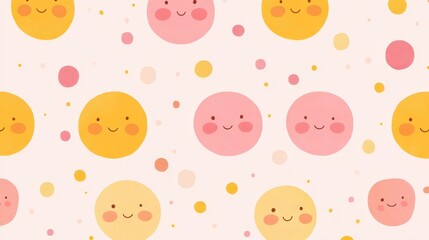 Fototapeta premium Smiling Yellow and Pink Circles Pattern, Pattern , Cute , Illustration , Abstract