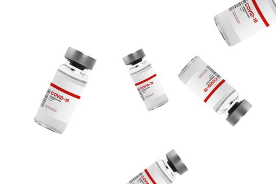 Png falling injection bottles with label mockups for COVID-19 vaccine
