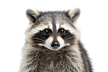 Close-up of a young raccoon, isolated on white background, standing front viewClose-up of a young raccoon, isolated on white background, standing front view