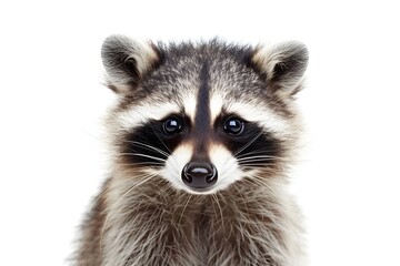 Obraz premium Close-up of a young raccoon, isolated on white background, standing front viewClose-up of a young raccoon, isolated on white background, standing front view