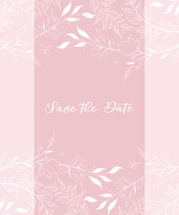 Modern botanical sweet pink invitation card template with flowers and leaves. Cards with space for text.