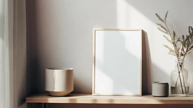 Realistic white poster mock up blank minimalistic background, artwork template, muted neutral colors	
