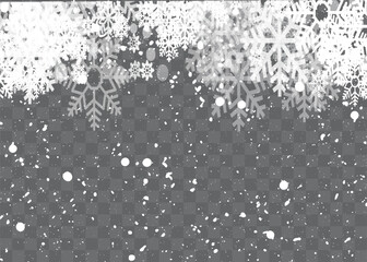 Christmas snow. Falling snowflakes on a dark background. Snowfall. Vector illustration.