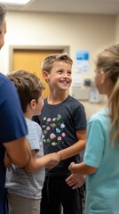 Obraz premium A group of parents and children shares happy moments together, fostering connection and joy at a community gathering