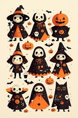 Obraz premium Halloween Preparation, scary characters for Halloween night, flat design illustration