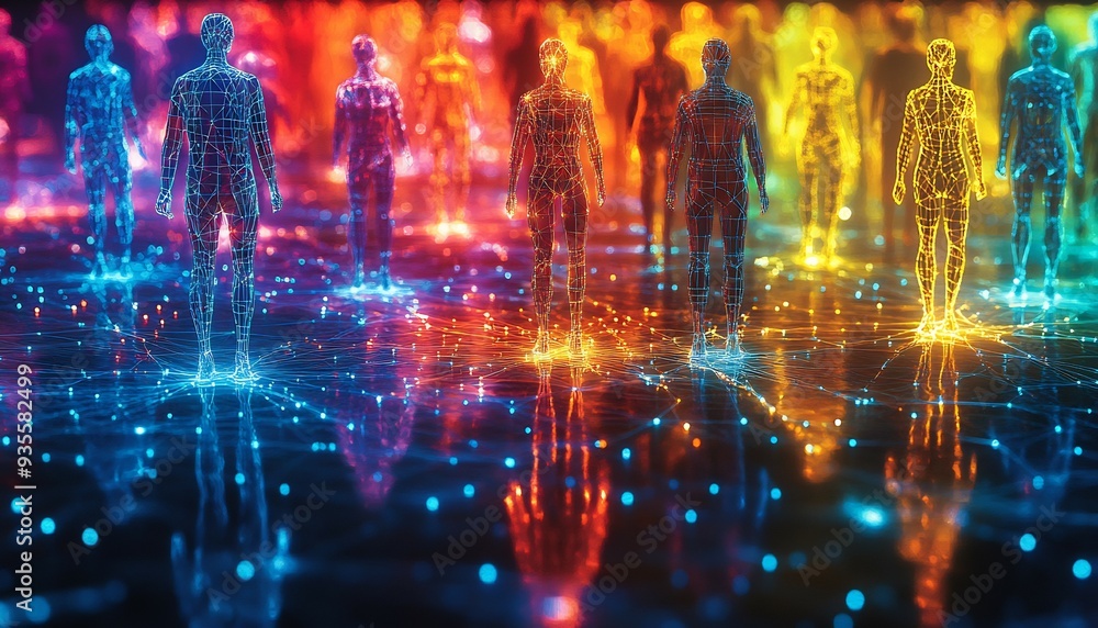Aufkleber diverse collaboration network abstract representation of diverse group of people connected glowing i