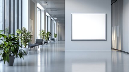 corporate branding identity logo display white blank frame mockup with modern business offices reception background as banner with copy space area mock up : Generative AI
