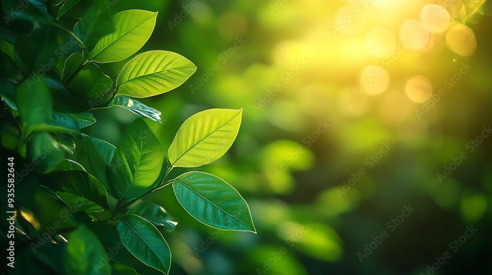 Aufkleber beautiful nature view of green leaf on blurred greenery background in garden and sunlight with copy 