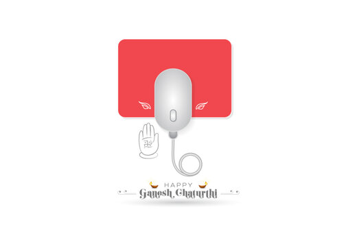 Creative concept for Ganesh chaturthi puja festival. Modern Lord ganesha made mouse pad and mouse.