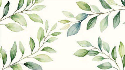 Watercolor Green Leaves on White Background, Watercolor, Botanical Illustration, Leaves, Greenery