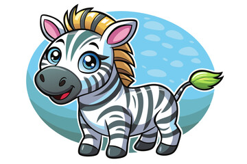 Cute Cartoon Zebra with Striped Pattern and Blue Eyes