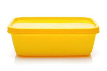 Empty yellow plastic lunch container isolated on white background