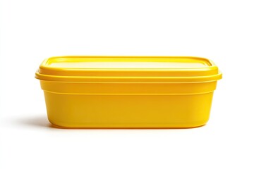 Empty yellow plastic lunch container isolated on white background