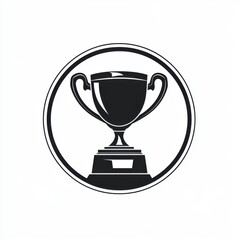 Black and white flat vector art illustration of a trophy in a circular stamp logo style, svg design, isolated on white background, simple vector art design 