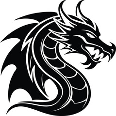 Obraz premium A powerful black color art of a dragon logo or icon type Generative AI. 