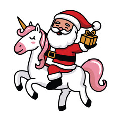 Santa Riding Unicorn with Gift Christmas Illustration