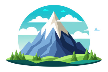 Mountain Peak with Clouds and Green Trees