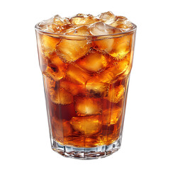 ice tea in glass full of ice png. ice tea with ice cubes isolated. refreshing peach ice tea drink in glass png