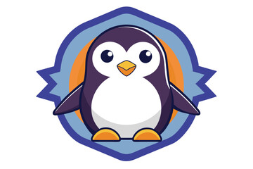 Obraz premium Cartoon Penguin in a Blue and Orange Frame