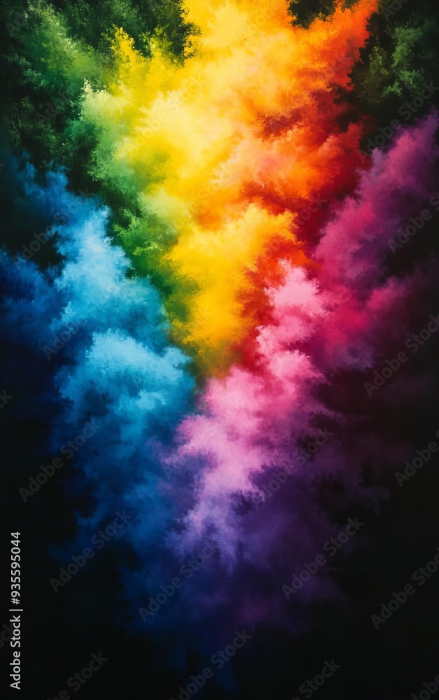 Aufkleber a vibrant explosion of colorful clouds in rainbow hues, creating an abstract artistic masterpiece on