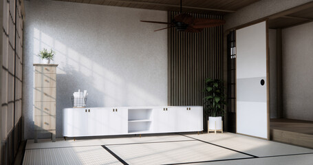 abinet wooden design on white room interior modern style.