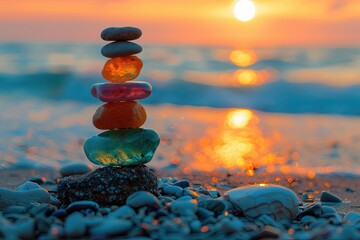 sunset, seashore, pyramid of cameos. meditation. peace of mind