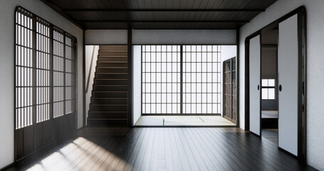 Modern japan room wooden floor on wall design.