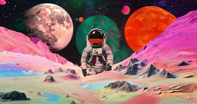 Astronaut in space. Surreal collage art.