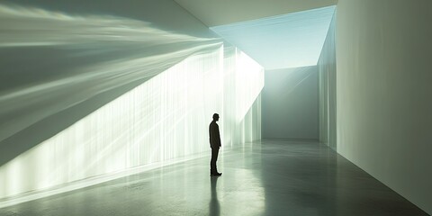 Fototapeta premium A man stands in a minimalist room.