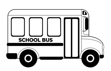 Flat illustration of yellow school bus isolated on transparent background. Vector illustration