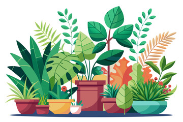Fototapeta premium A Collection of Potted Plants with Diverse Foliage