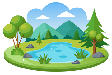 Obraz premium A Serene Mountain Lake Scene with Lush Green Foliage and a Clear Blue Sky