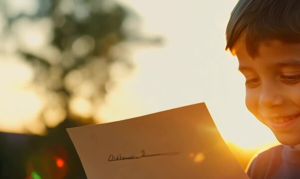 Excited Step-Son Holding a Handwritten Offer Letter at the Doorstep