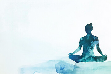 a watercolor painting of a serene yoga pose, with a figure in a meditative stance on a white background