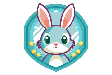Fototapeta premium Cartoon Blue Bunny Badge with Stars