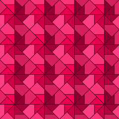 Obraz premium Seamless pattern consisting of triangular shapes with square and crossed lines in shades of pink. Suitable for graphic design, interior decoration, textile, fashion, print, wrapping, etc.