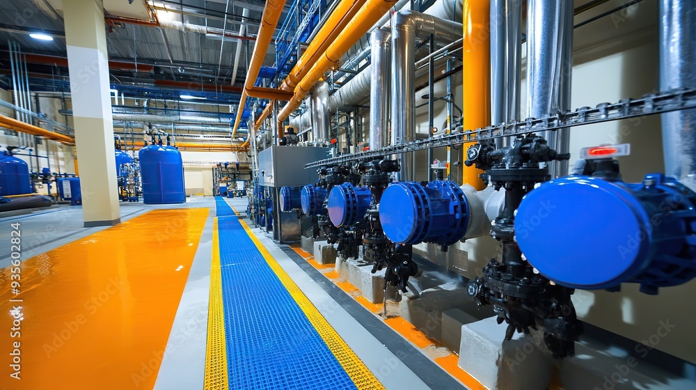 Poster industrial water management system employing sustainable water use practices to minimize waste and c