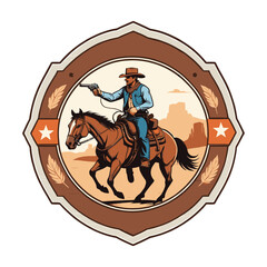Cowboy on Horseback with Revolver Emblem
