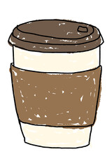 Disposable coffee cup doodle style illustration