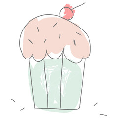 Cute cherry cupcake doodle style illustration