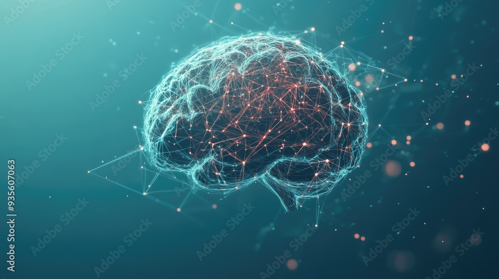 Fototapete a digital brain with connected nodes representing ai, framed with space for text above or beside it.