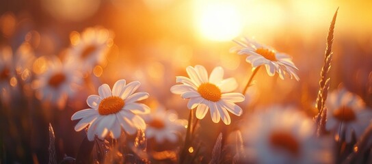 Sunlit Daisies at Sunset