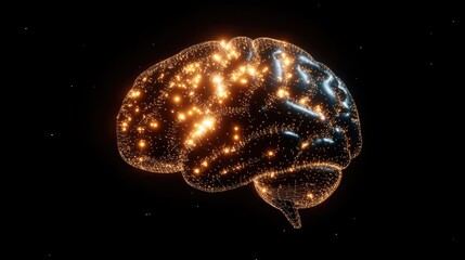 A glowing brain made of light paths and data points, with a minimalistic background for easy text placement.