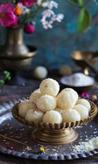 Fototapeta premium indian sweets called laddoo made from gram flour or rava in diwali festival